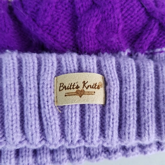 Britt's Knits Youth Purple Knit Winter Hat Pompom - Picture 10 of 12